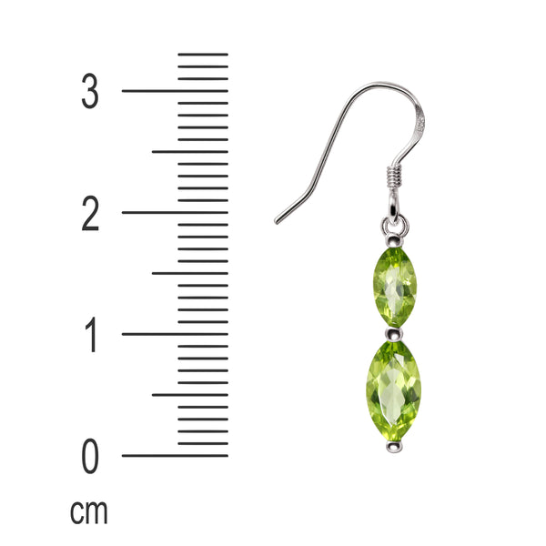 Marquise Cut Green Peridot and Sterling Silver Drop Earrings