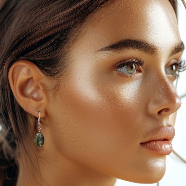 Labradorite and Sterling Silver Leaf Shape Drop Earrings