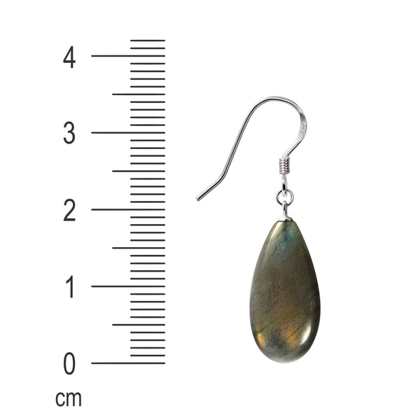 Pear Shaped Long Labradorite and Sterling Silver Drop Earrings