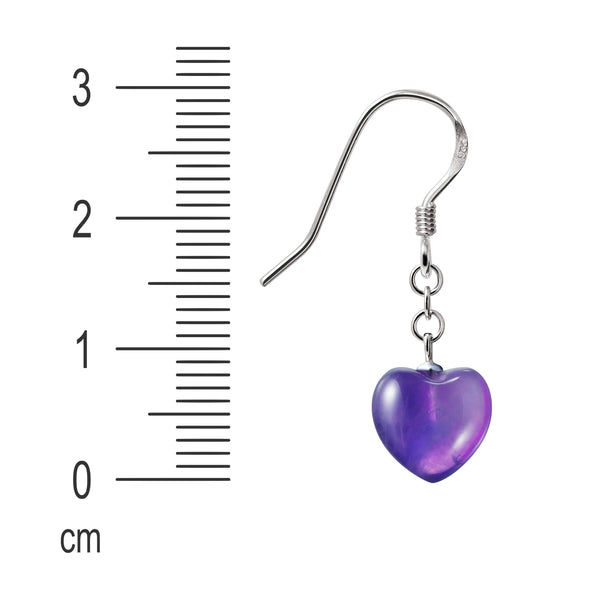 Heart Shaped Amethyst and Sterling Silver Drop Earrings