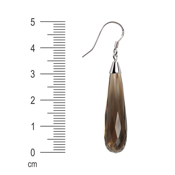 Long Faceted Smoky Quartz and Sterling Silver Pear Earrings