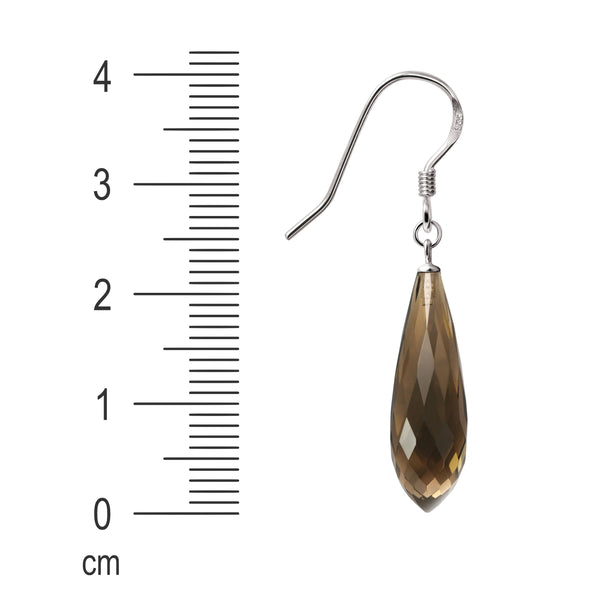 Long Pear Drop Brown Smoky Quartz Sterling Silver Earrings