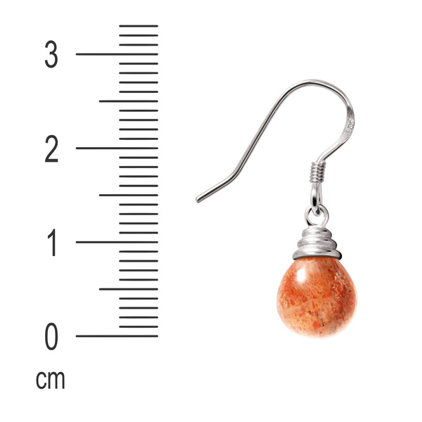 Dainty Round Shape Sunstone and Sterling Silver Drop Earrings