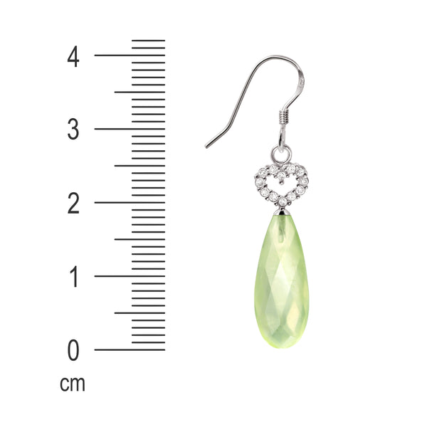 Light Green Prehnite with CZ Heart Sterling Silver Earrings