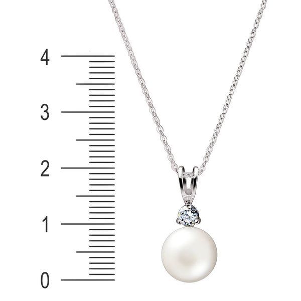 White Pearl, Cubic Zirconia and Silver Pendant Necklace and Earrings Set