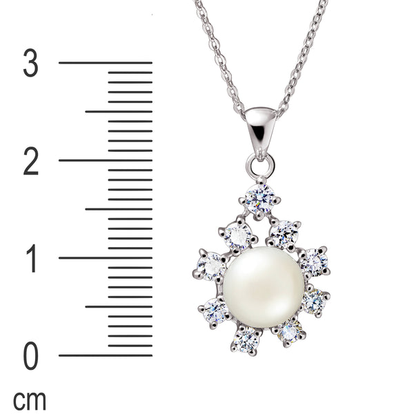 White Pearl, Cubic Zirconia and Sterling Silver Flower Pendant
