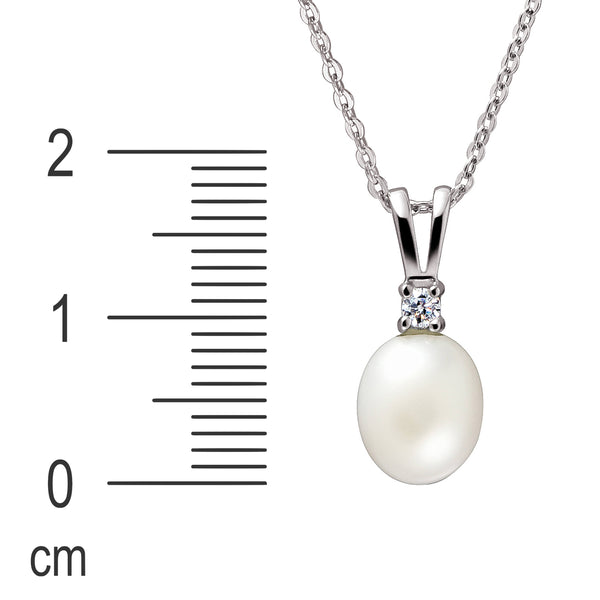 Classic Elegant White Pearl and Cubic Zirconia Silver Pendant
