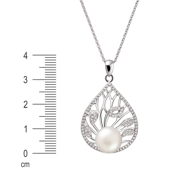 Art Nouveau Pearl, Cubic Zirconia and Silver Pendant Necklace