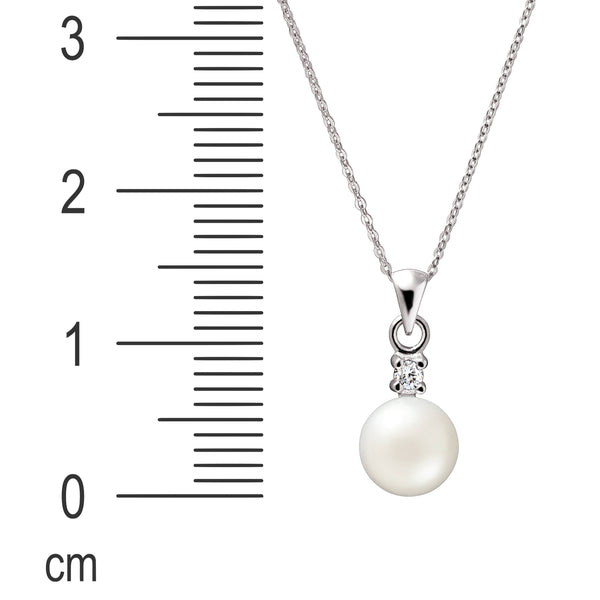 Classic White Pearl, Cubic Zirconia & Silver Pendant & Earrings Set