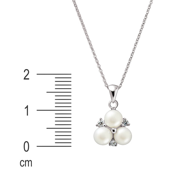 Dainty White Pearls,  Cubic Zirconia & Silver Pendant & Earrings Set