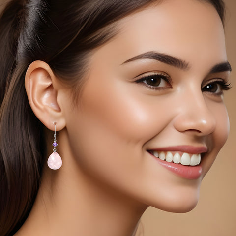 Beautiful Rose Quartz and Amethyst Sterling Silver Drop Earrings