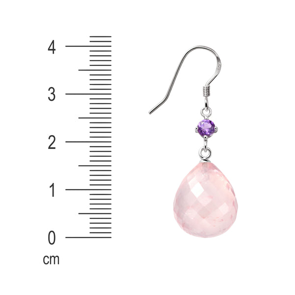 Beautiful Rose Quartz and Amethyst Sterling Silver Drop Earrings