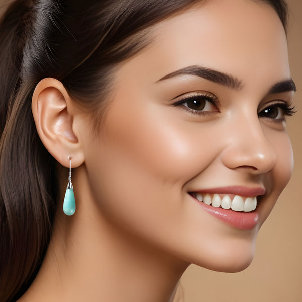 Elegant Natural Green Amazonite and Sterling Silver Drop Earrings