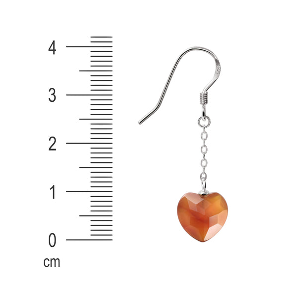 Dainty Red Carnelian Gemstone Hearts and Silver Dangle Earrings