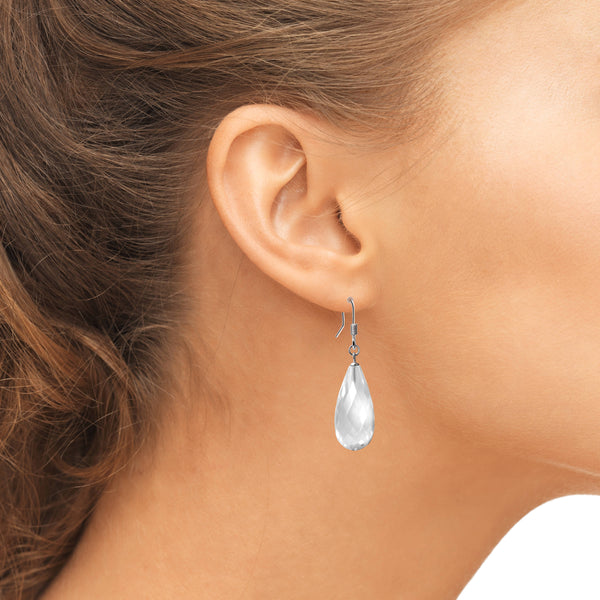 Pretty Faceted Natural Rock Crystal and Sterling Silver Earrings