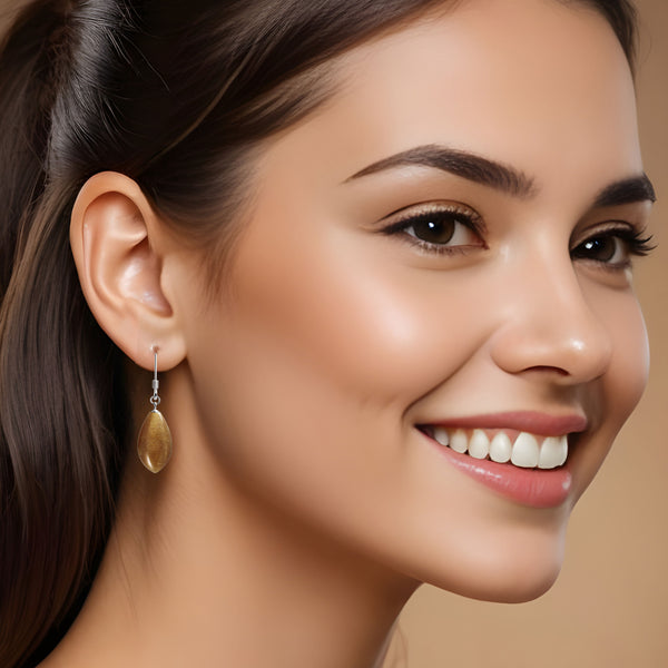 Glittery Gold Sunstone and Sterling Silver Earrings