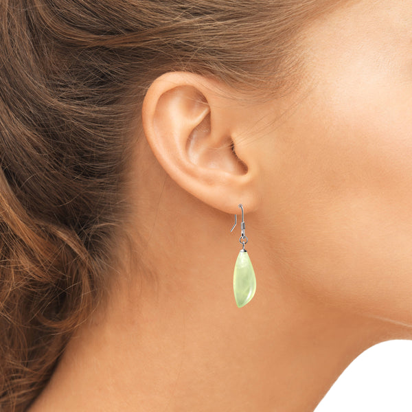 Rare Spring Green Prehnite and Sterling Silver Earrings