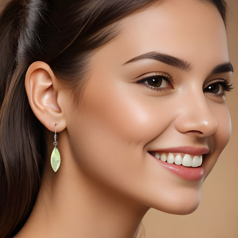 Light Green Faceted Prehnite and Silver Earrings