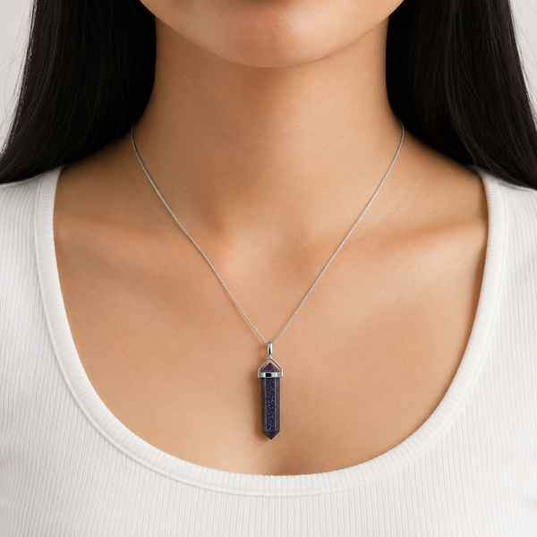 Purple Gold-Flecked SandGemstone and Sterling Silver Obelisk Pendant - Franki Baker Jewellery