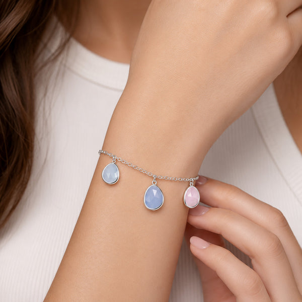 Faceted Pink, Blue & Purple Crystals on Sterling Silver Bracelet