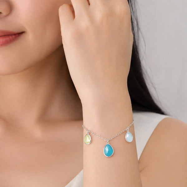 Chalcedony and Citrine Crystals on Sterling Silver Bracelet