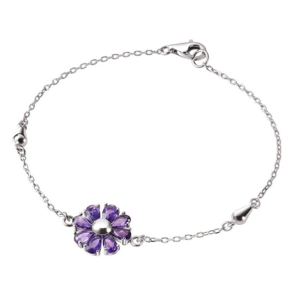 Daisy Flower Amethyst Coloured Crystal on Silver Chain Bracelet - Franki Baker Jewellery