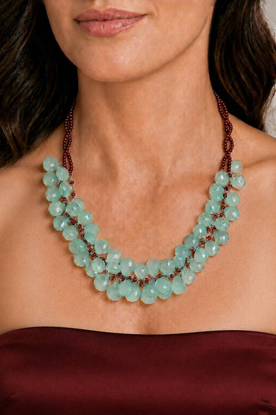Faceted Chrysoprase and Garnet Sterling Silver Necklace