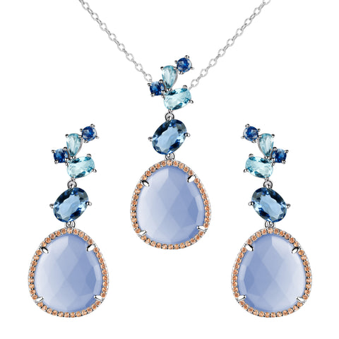 925 Silver Aquamarine, Sapphire & Aqua Chalcedony Nano Gem Set