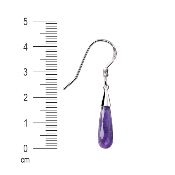 Faceted Pear Drop shaped Amethyst and Sterling Silver Gemstone Long Earrings
