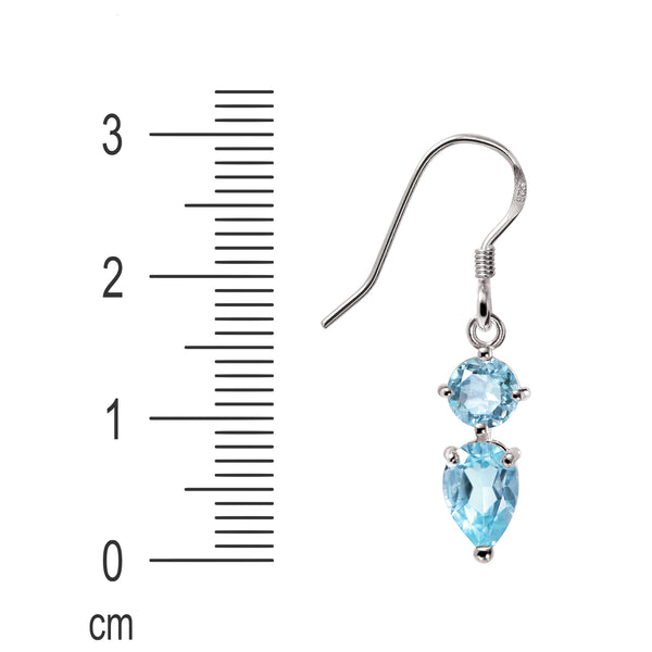 Blue Topaz Gemstone and Sterling Silver Drop Earrings