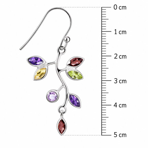 Multicolour Gemstone Vine Leaf Drop Earrings | 925 Sterling Silver
