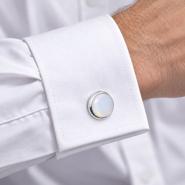 Natural White Chalcedony Cufflinks in 925 Sterling Silver - Franki Baker Jewellery