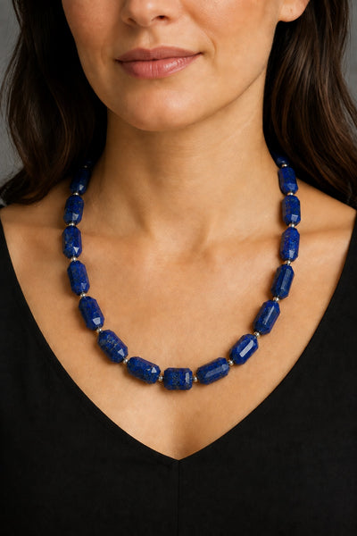 Chunky Lapis Lazuli Statement Necklace in Sterling Silver