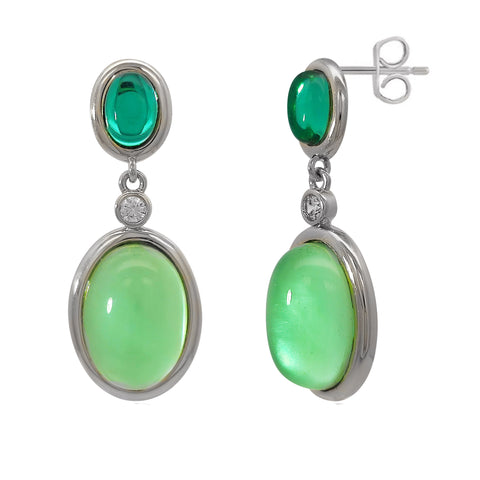 925 Sterling Silver Dangle Earrings with Cabochon Green Chrysoprase and Brilliant-Cut White CZ - Franki Baker Jewellery