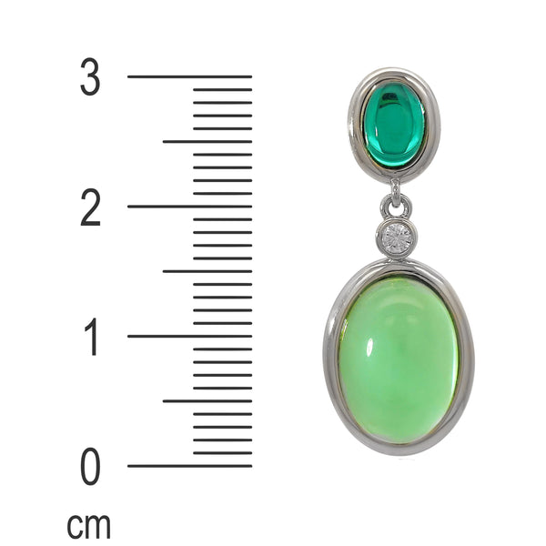925 Sterling Silver Dangle Earrings with Cabochon Green Chrysoprase and Brilliant-Cut White CZ - Franki Baker Jewellery