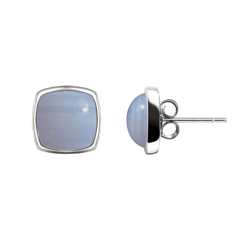 Blue Lace Agate Square Cushion Stud Earrings in Sterling Silver | 1cm