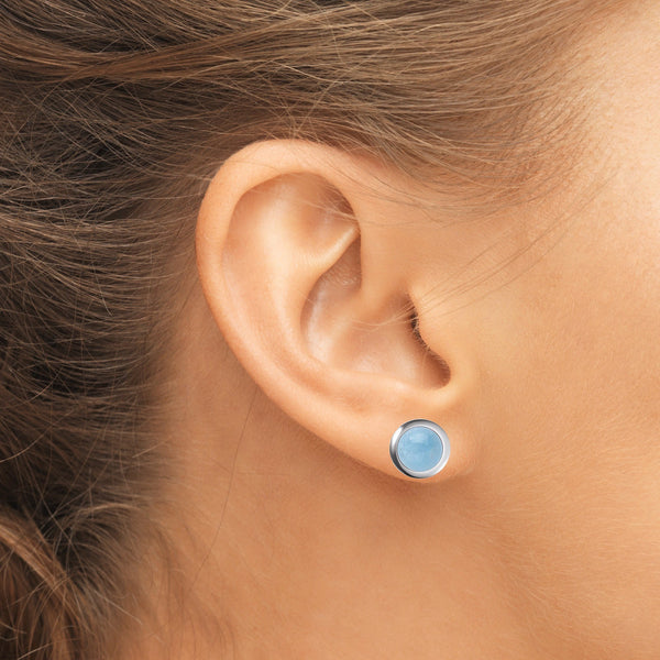 Aquamarine Gemstone Stud Earrings in Rhodium-Plated Silver | Franki Baker