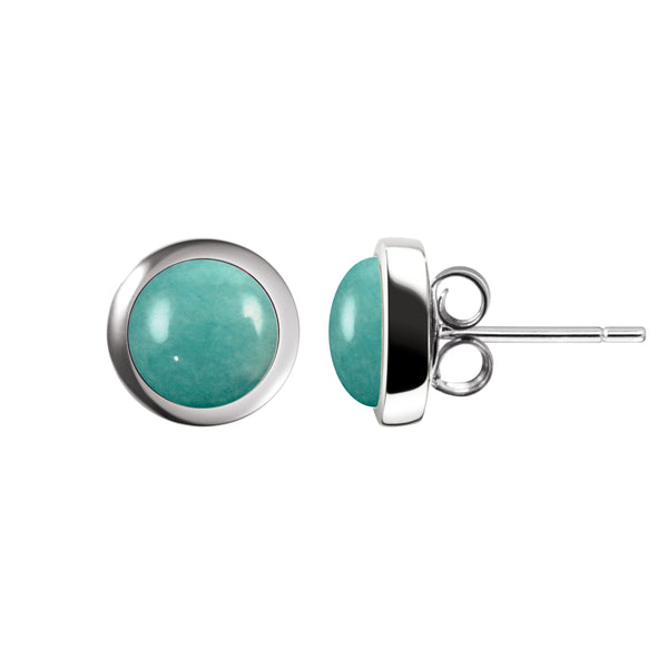 Amazonite Cabochon Stud Earrings in Sterling Silver