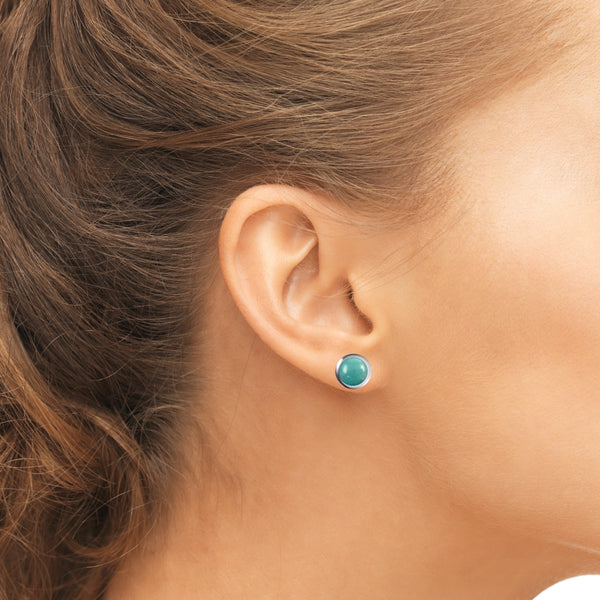 Amazonite Cabochon Stud Earrings in Sterling Silver
