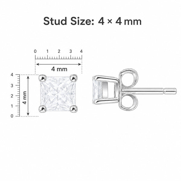 White Topaz Stud Earrings 4x4mm
