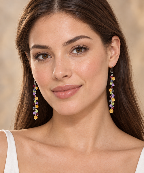 Colourful Gemstones Cascade Drop Earrings | 925 Sterling Silver