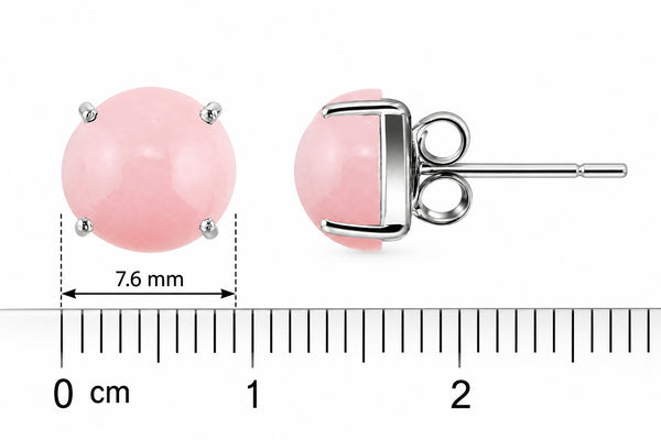 Natural Pink Opal Gemstone & 925 Sterling Silver Stud Earrings. Gem Diameter 8mm.