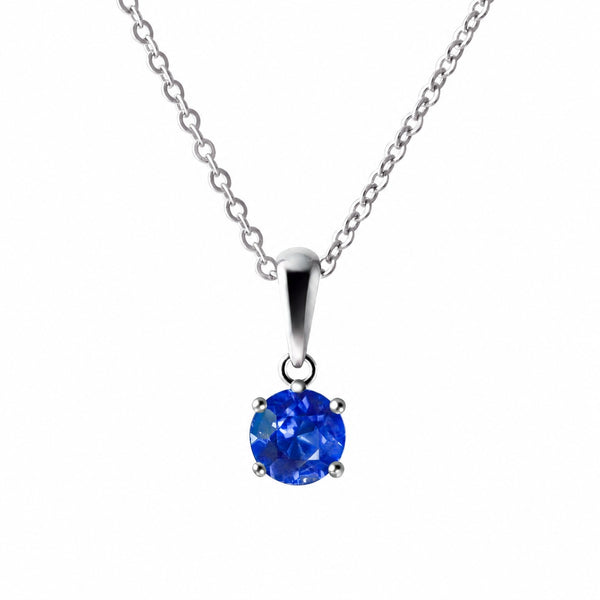 Small Blue Sapphire Gemstone Pendant Necklace on Sterling Silver Chain