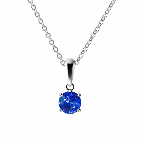 Small Blue Sapphire Gemstone Pendant Necklace on Sterling Silver Chain