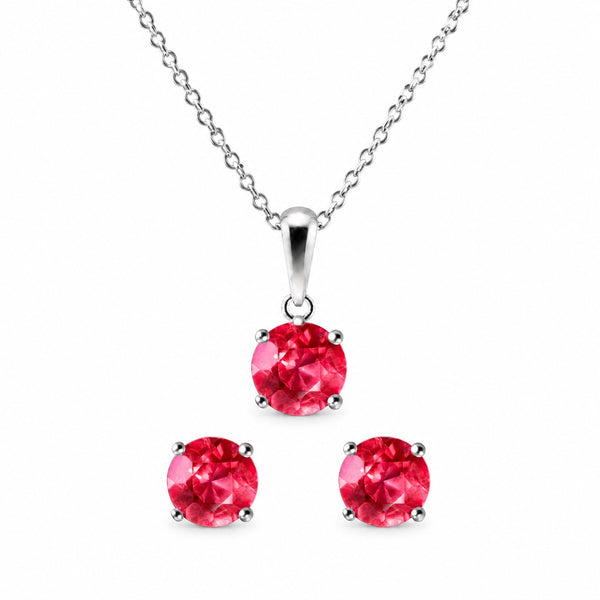 Natural Burmese Ruby Pendant & Stud Earring Set | Sterling Silver