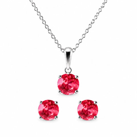 Natural Burmese Ruby Pendant & Stud Earring Set | Sterling Silver
