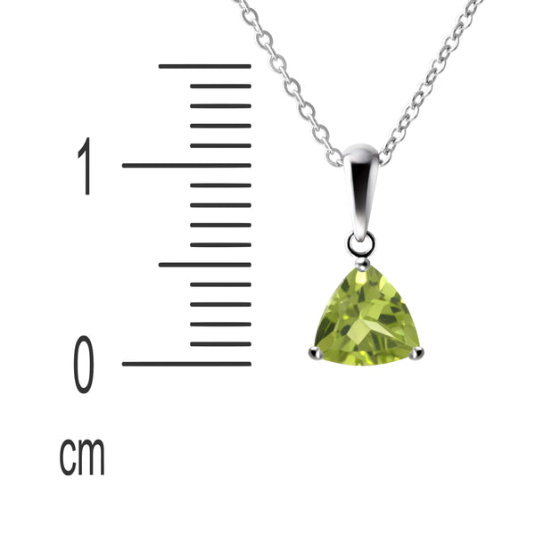 Sterling Silver Small & Dainty Trillion Shape Natural Peridot Gemstone Pendant Necklace Length: 50cm. Pendant Length with bale: 1.3cm