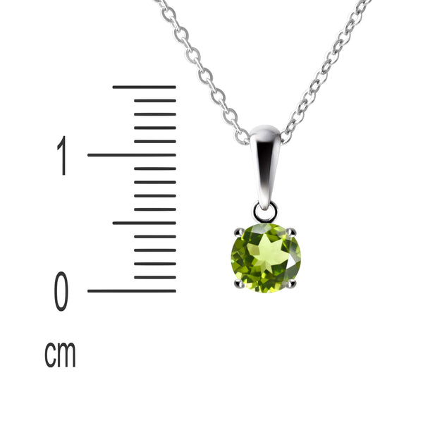 Sterling Silver Small & Dainty Round Natural Peridot Gemstone Pendant Necklace. Chain Length: 50cm. Pendant Length with bale: 1.3cm