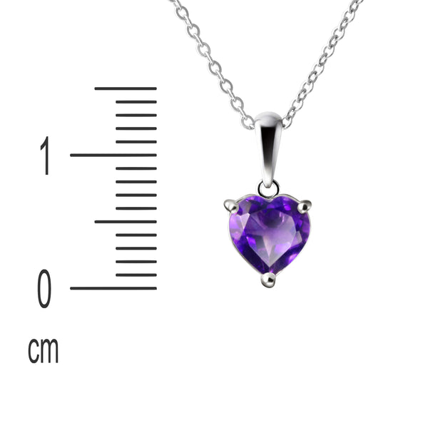 Sterling Silver & Heart Shape Natural Amethyst Pendant Necklace. Length: 50cm
