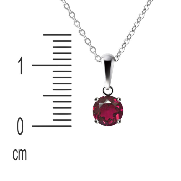 Sterling Silver Small & Dainty Round Natural Rhodolite Garnet Gemstone Pendant Necklace Length: 50cm. Pendant Length with bale: 1.2cm